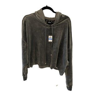 DKNY Womens Velour Embellished Top Hoodie Loungewear Grey Size XL